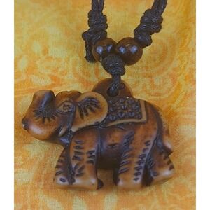 New Adjustable Cord‎ Necklace Brown Elephant Design Pendant Resin 7"-15" Length